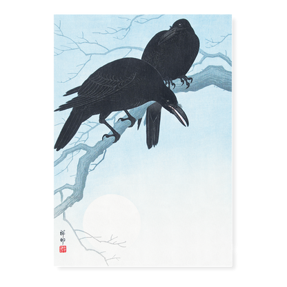 Two crows on a branch by Ohara Koson - Art Print