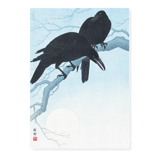 Two crows on a branch by Ohara Koson - Art Print