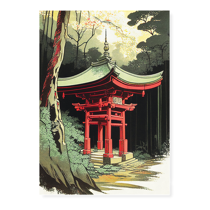 Red shrine in the forest - Art Print