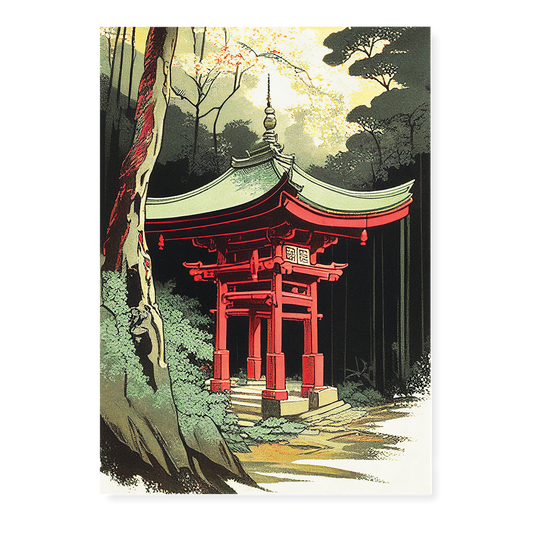 Red shrine in the forest - Art Print