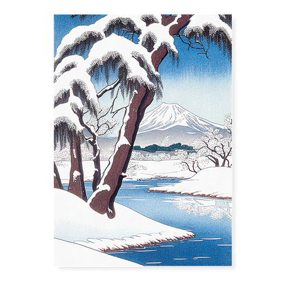 A Snowy Landscape with Mount Fuji - Art Print