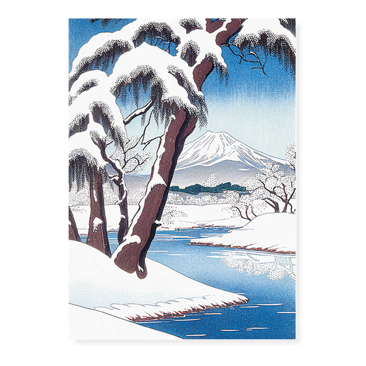 A Snowy Landscape with Mount Fuji - Art Print