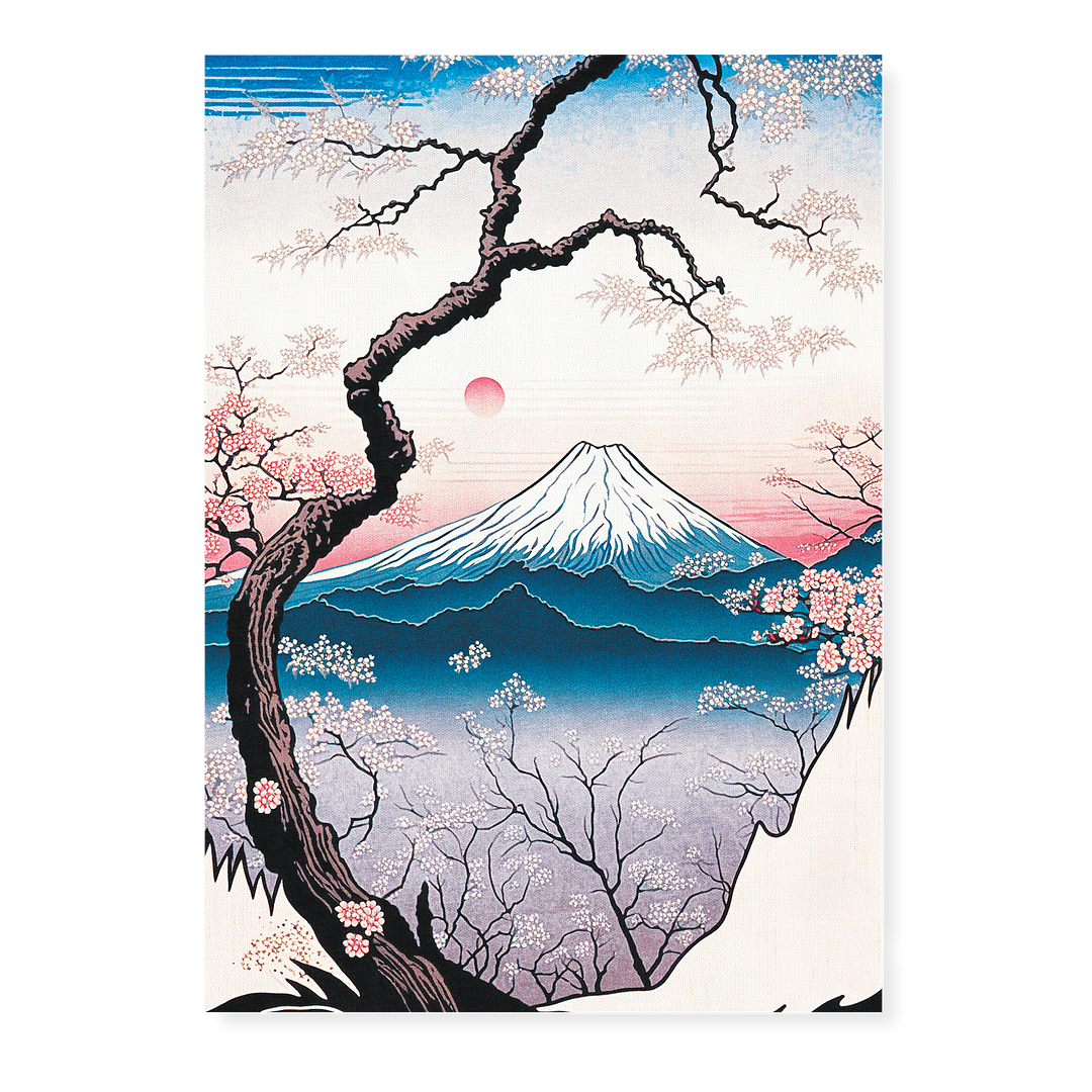 Cherry Blossom View of Mount Fuji in Pink Hues - Art Print