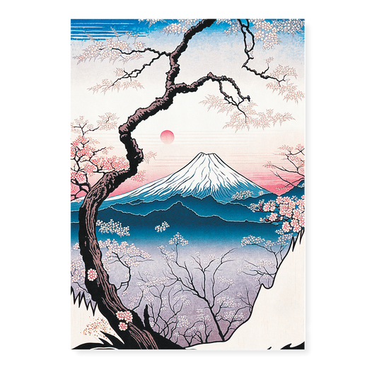 Cherry Blossom View of Mount Fuji in Pink Hues - Art Print