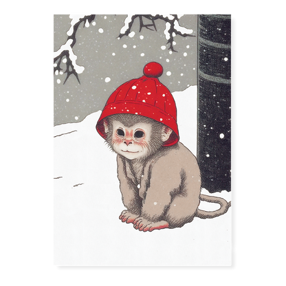 Baby monkey in the snow - Art Print