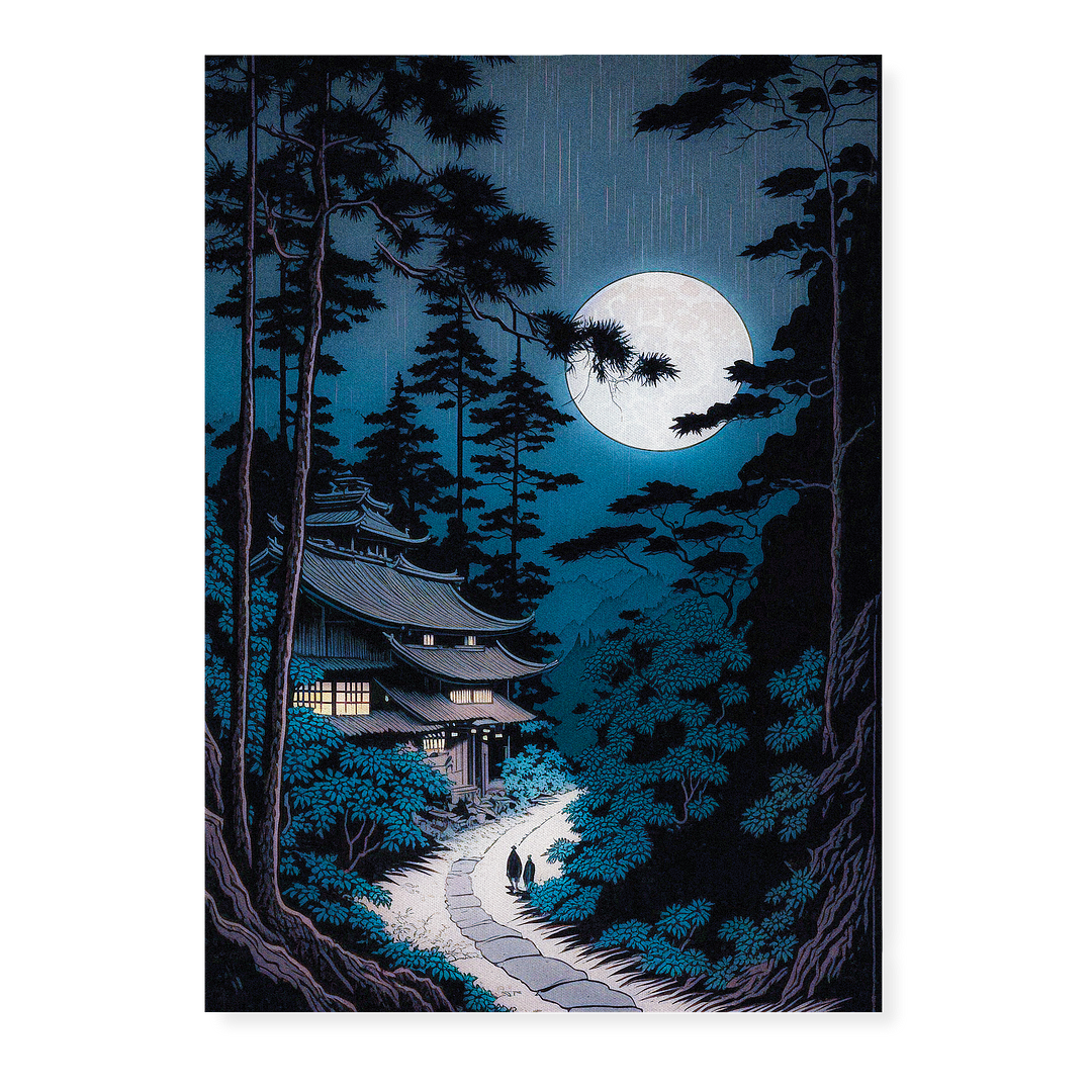 Japanese house in the night - Art Print
