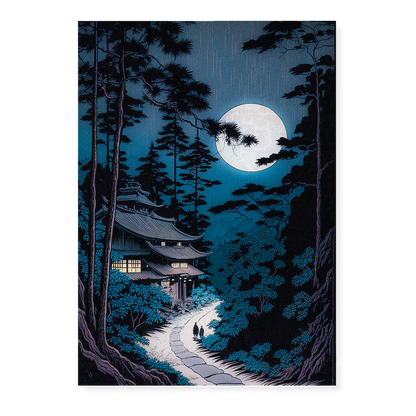 Japanese house in the night - Art Print