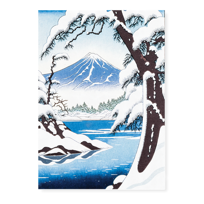 Snowy lake in front of mount fuji - Art Print