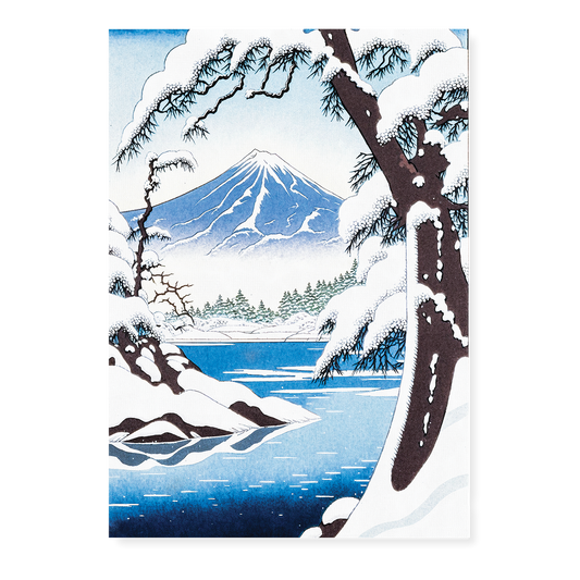 Snowy lake in front of mount fuji - Art Print