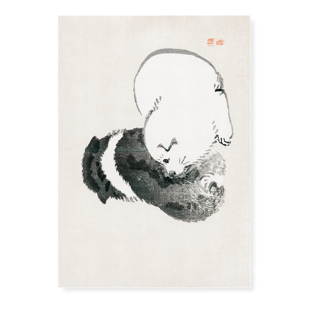 Black and white puppies by Kōno Bairei - Art Print