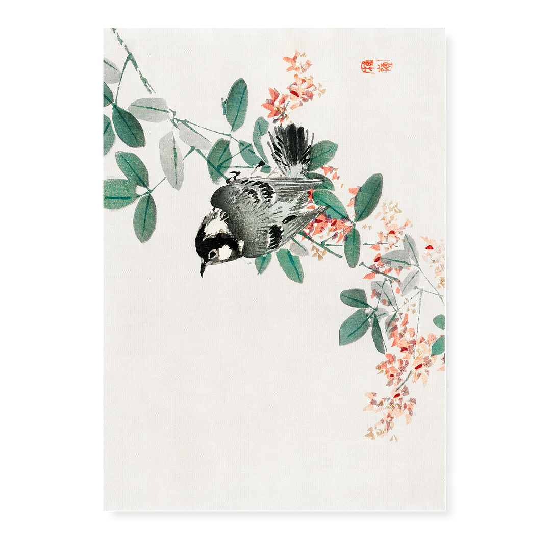 Black-capped chickadee by Kōno Bairei - Art Print