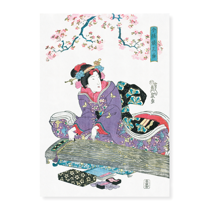 Japanese woman and cherry blossom by Keisai Eisen - Art Print