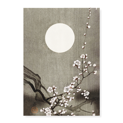 Blooming plum blossom at full moon by Ohara Koson - Art Print