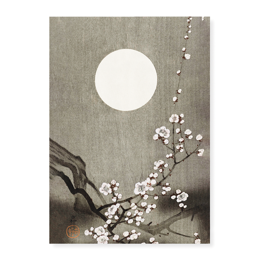 Blooming plum blossom at full moon by Ohara Koson - Art Print