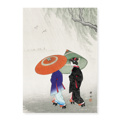 Two women in the rain by Ohara Koson - Art Print