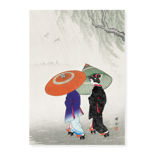 Two women in the rain by Ohara Koson - Art Print