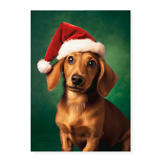 Dachshund Santa hat - Art Print