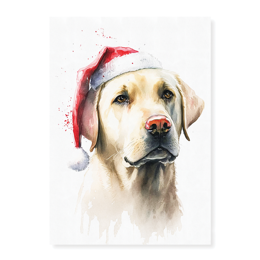 White labrador wearing a christmas hat - Art Print