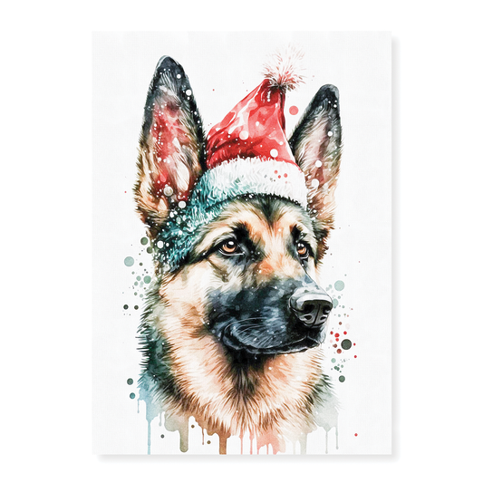 German shepherd wearing a christmas hat - Art Print
