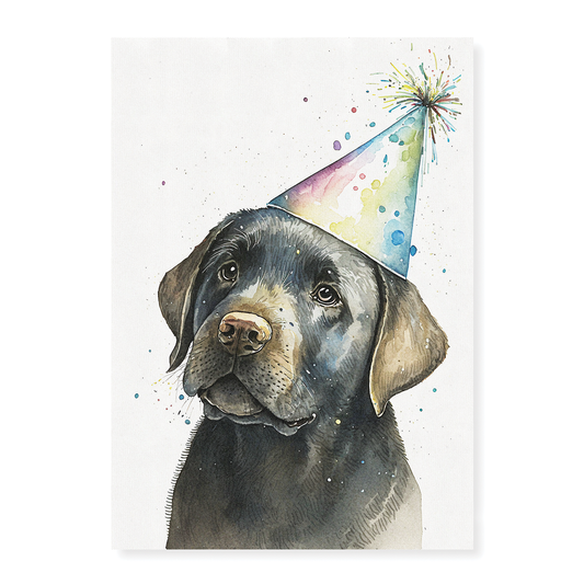 Black labrador wearing a party hat - Art Print