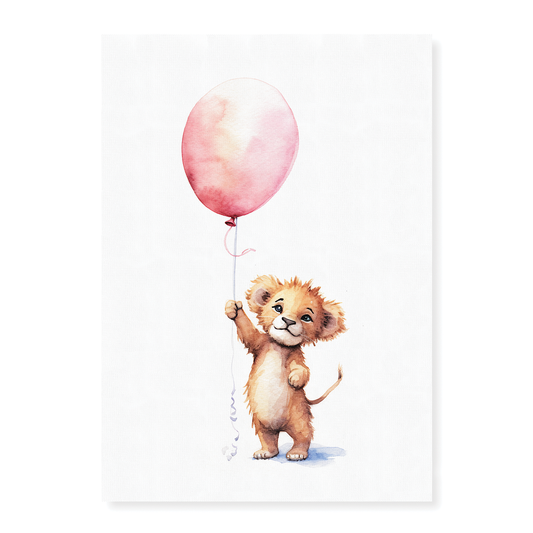 Lion cub hold holding a pink balloon - Art Print