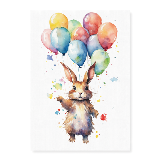 Bunny floating away with balloons - Art Print