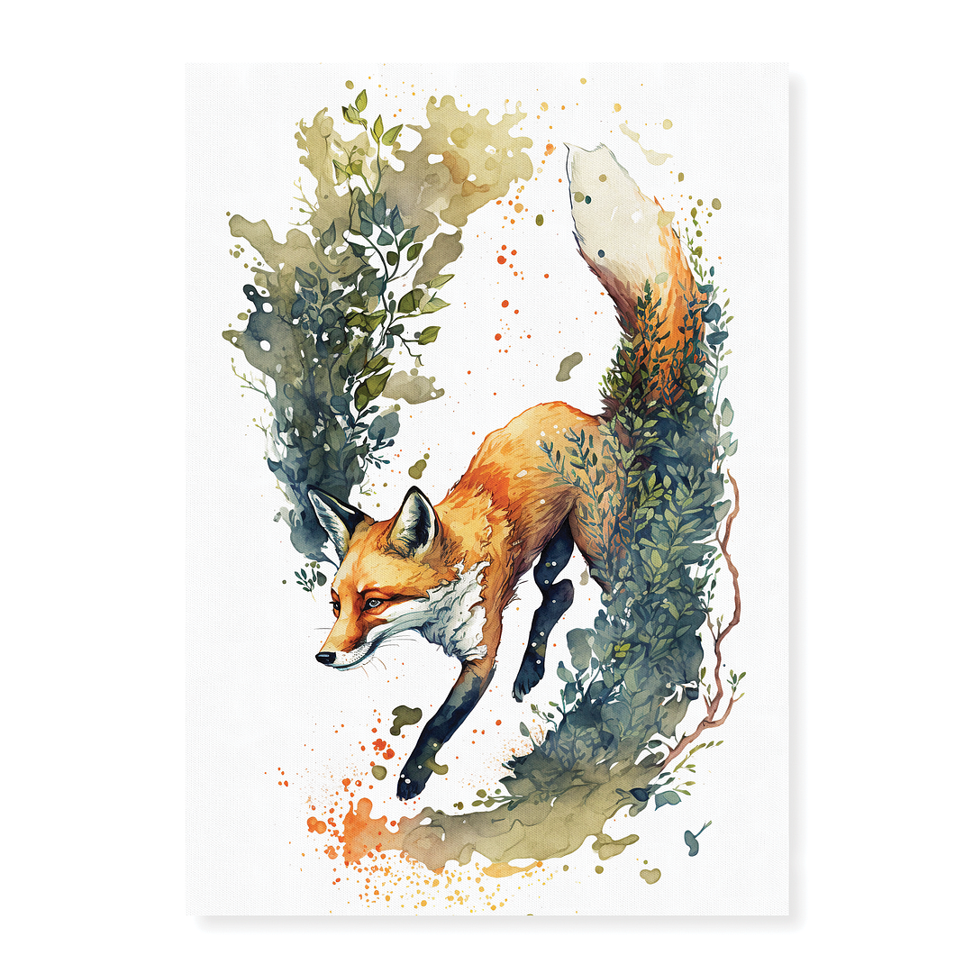 Fox running elephant - Art Print
