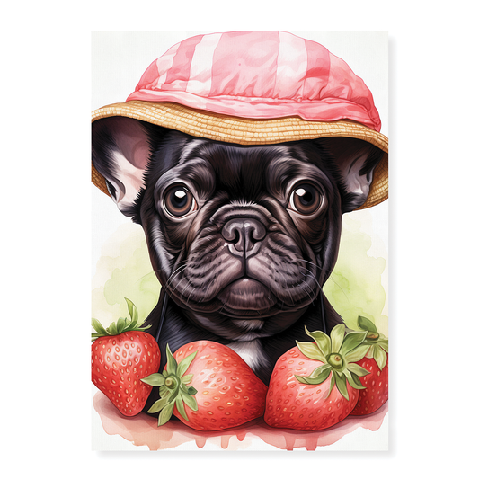 French Bulldog with strawberries - Art Print