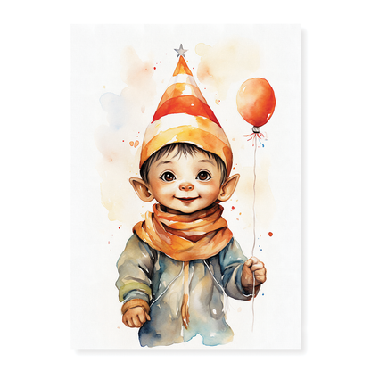Little elf wearing a party hat - Art Print