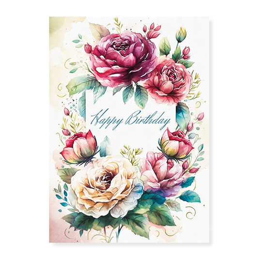 Happy Birthday Pink Roses - Art Print