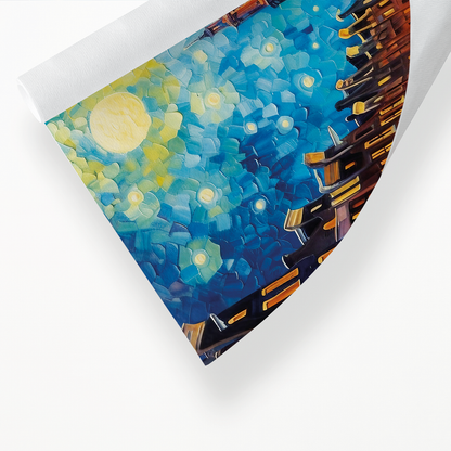 Amsterdam at night in the style of Vincent Van Gogh - Art Print