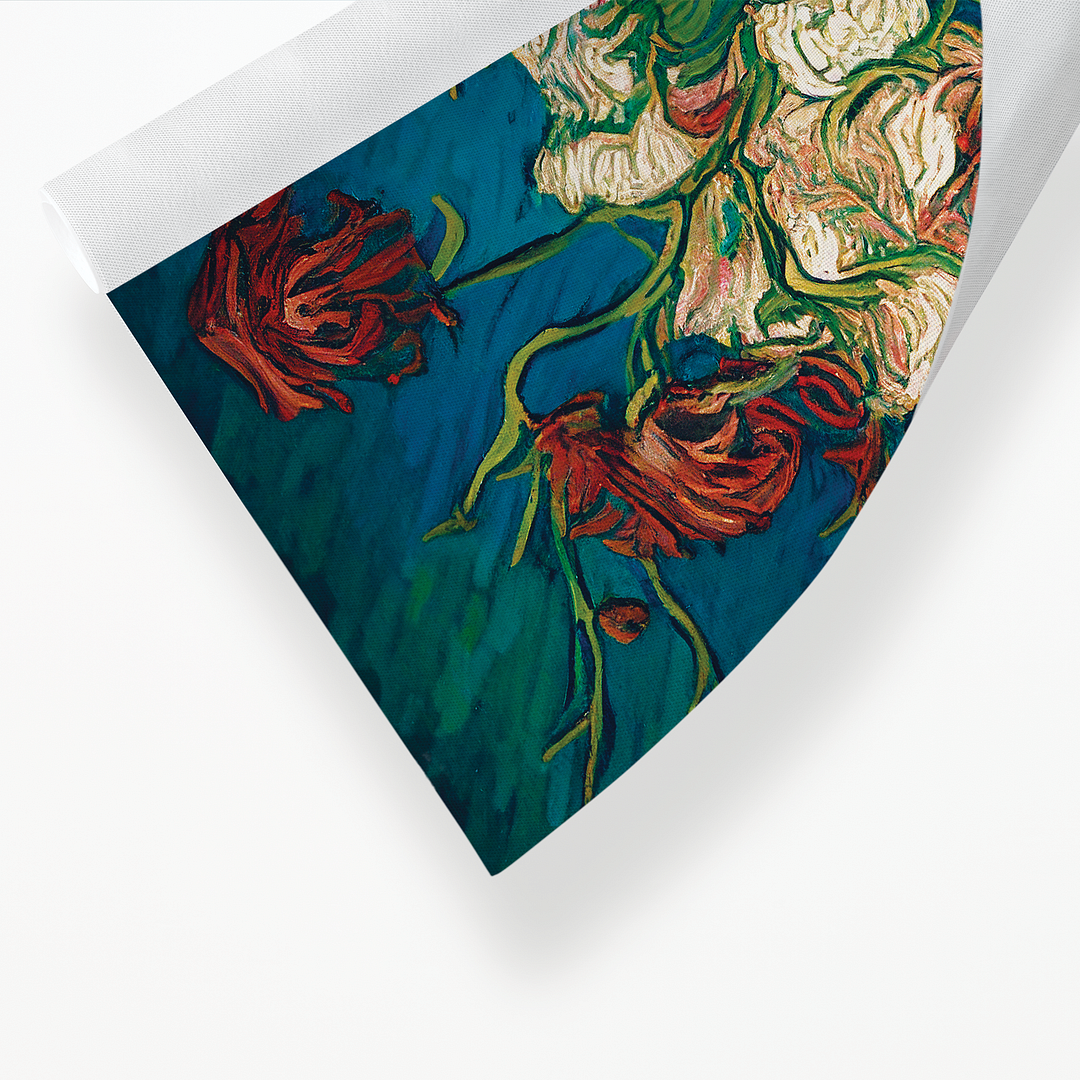 A vase of pink & red roses in Van Gogh style - Art Print