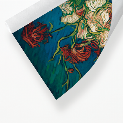 A vase of pink & red roses in Van Gogh style - Art Print
