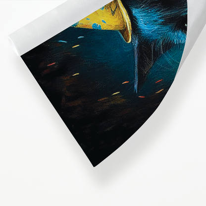 Black cat with party hat on in Van Gogh style - Art Print