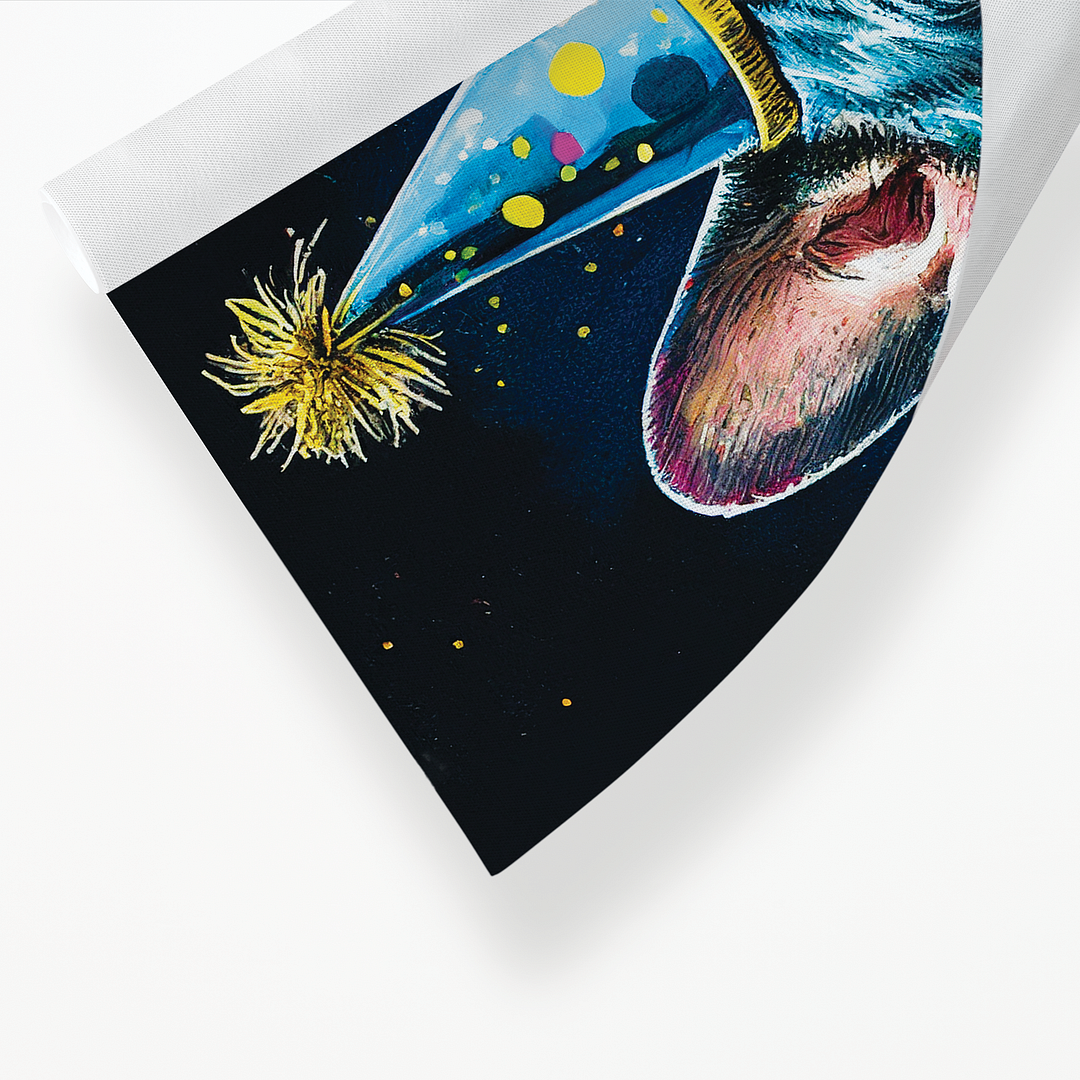 French bulldog with party hat in Van Gogh style - Art Print