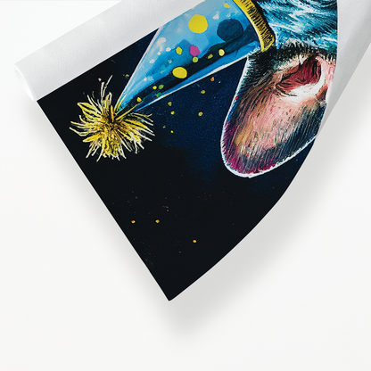French bulldog with party hat in Van Gogh style - Art Print