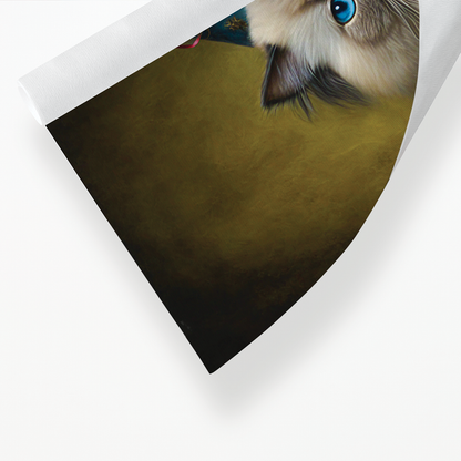 Renaissance painting of a Himalayan Cat Breed with a party hat on - Art Print