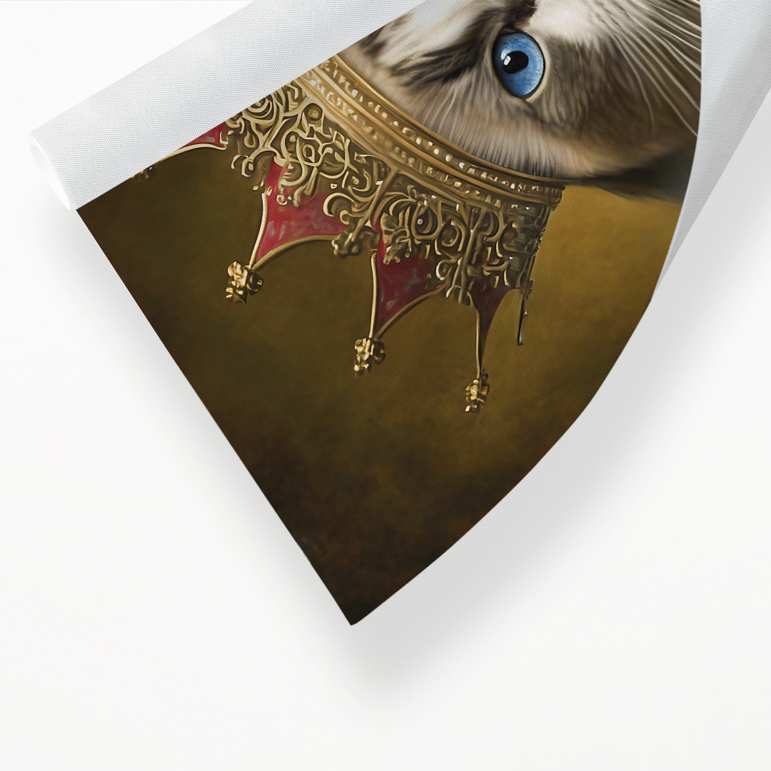 Renaissance painting of a Ragdoll Cat Breed with a queen crown on - Art Print
