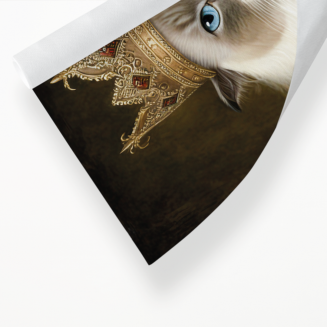Renaissance painting of a Ragdoll Cat Breed with a Kings crown on - Art Print