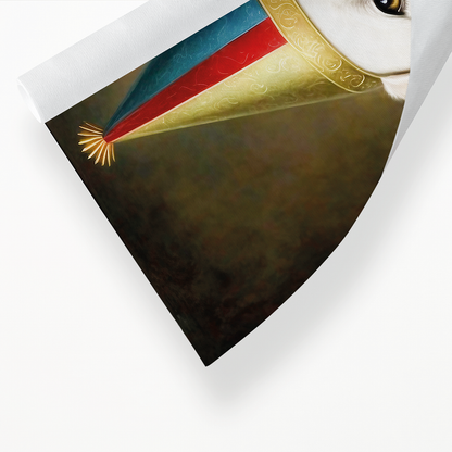 Renaissance painting of a white Labrador with a party hat - Art Print