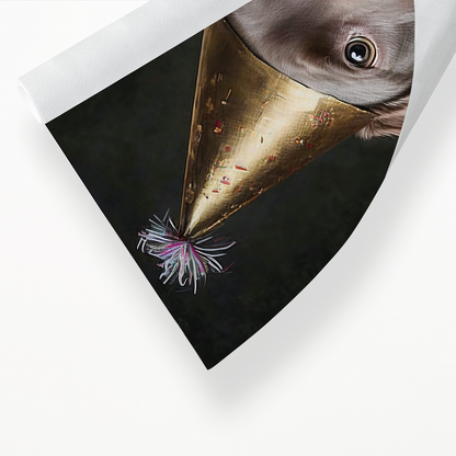 Renaissance painting of a brown Labrador with a party hat - Art Print