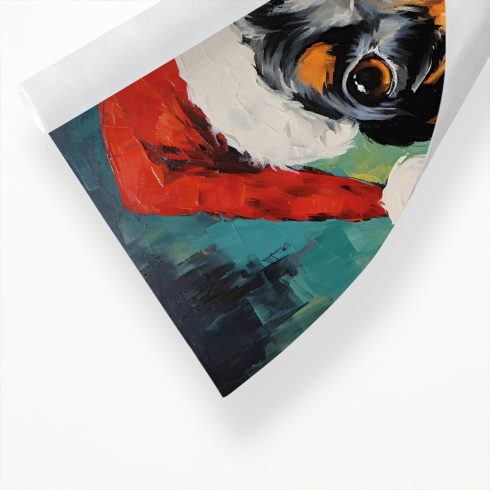 Painting of a dachshund wearing a Christmas hat - Art Print