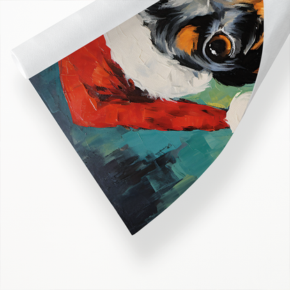 Painting of a dachshund wearing a Christmas hat - Art Print