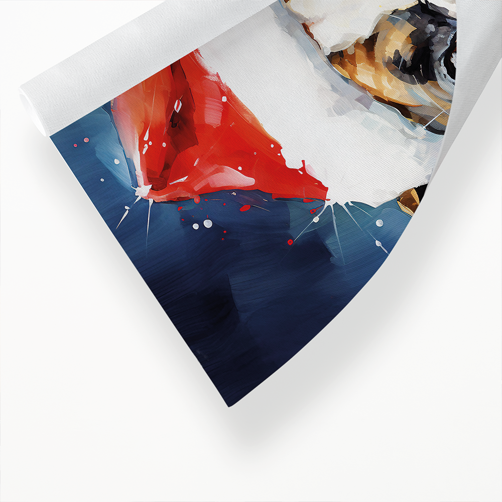 Painting of an english bulldog wearing a Christmas hat - Art Print