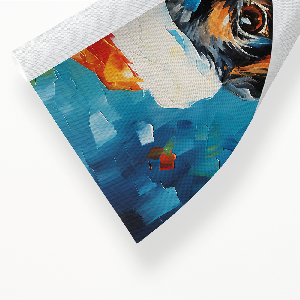 Painting of a cute puppy wearing a Christmas hat - Art Print