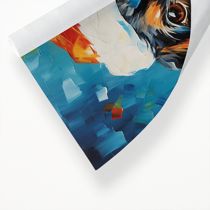 Painting of a cute puppy wearing a Christmas hat - Art Print