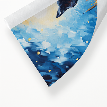 Cat looking over the starry night sky Van Gogh style - Art Print