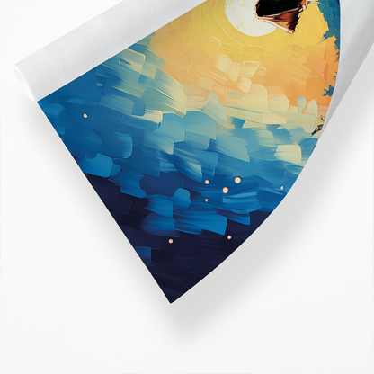 Dog looking at the sun set Van Gogh style - Art Print