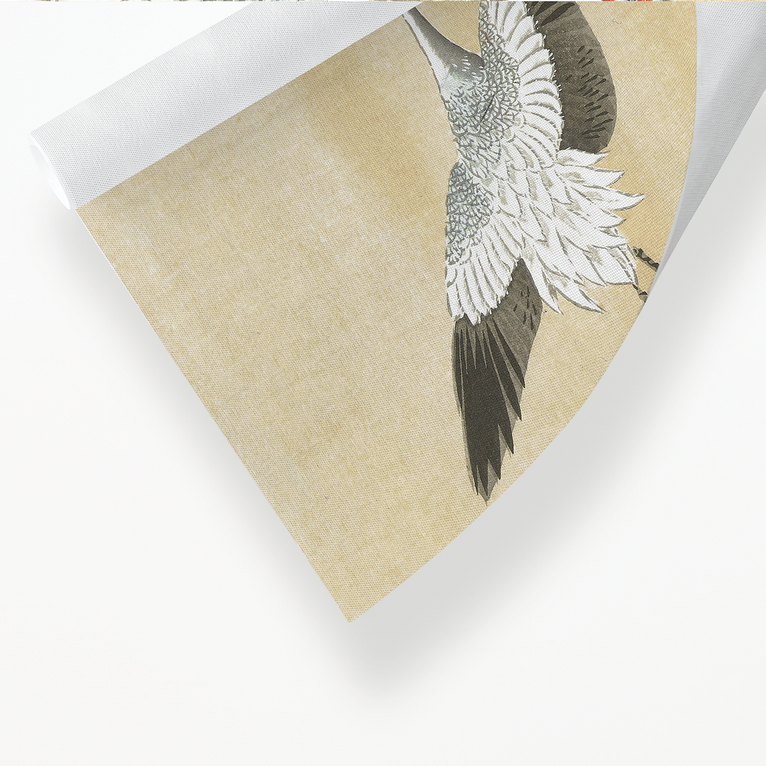 Crane flying at red moon By Kano Tsunenobu - Art Print