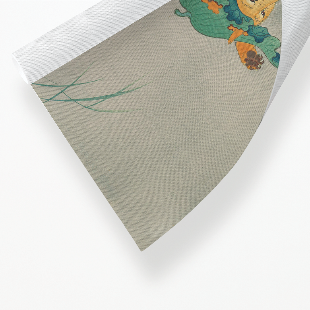 Dancing Fox with Lotus-leaf Hat By Ohara Koson - Art Print
